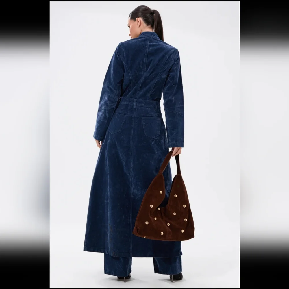 *Velvet Effect TRENCH and TROUSER SET in Blue - XL - Picture 2 of 5